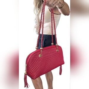 Vintage Ashneil Red Quilted Shoulder Bag Chain Strap Hong Kong Designer Purse